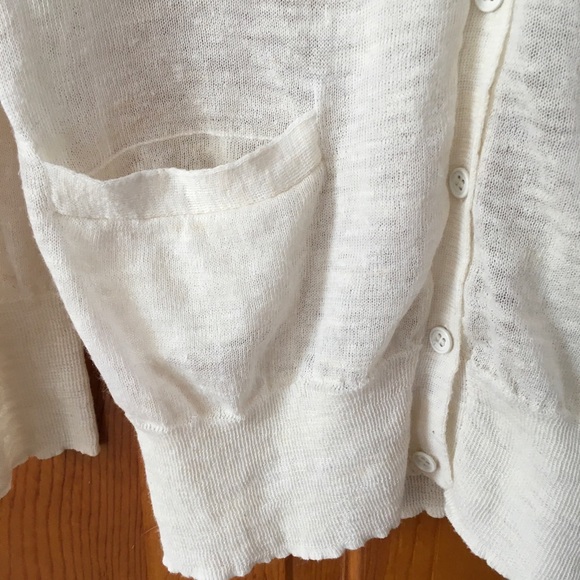 J.Crew Ivory Cream Linen 7 Button Cardigan Sweater With Pockets Size Medium - Picture 3 of 6